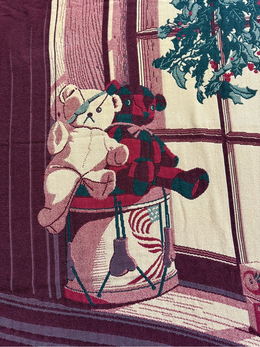 Vintage Bob Timberlake Christmas Teddy Bear Woven Throw Blanket 44x60 - Picture 3 of 6